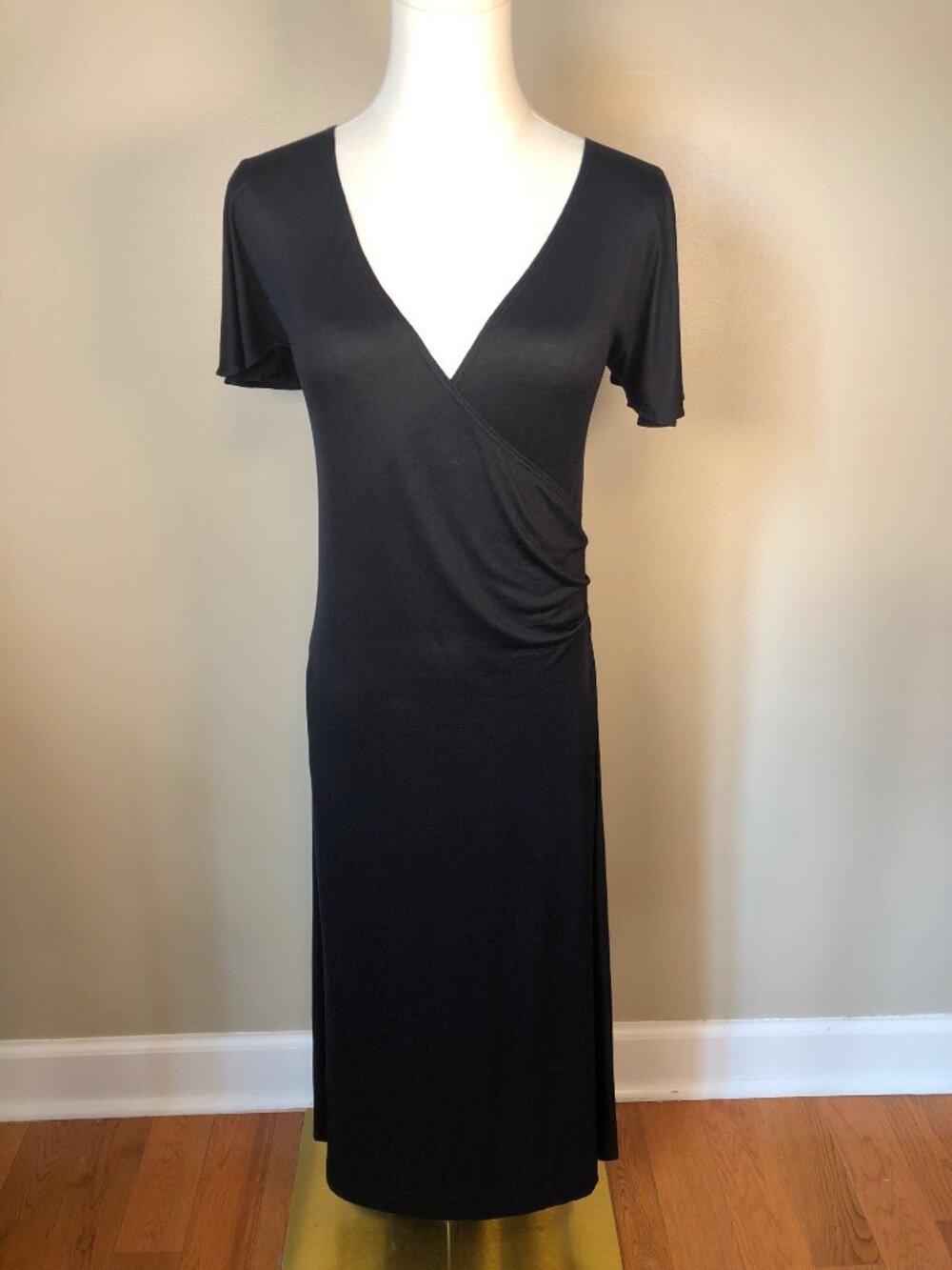Lauren Ralph Lauren 100% Silk Wrap Front Black Whimsigoth Dress Size S